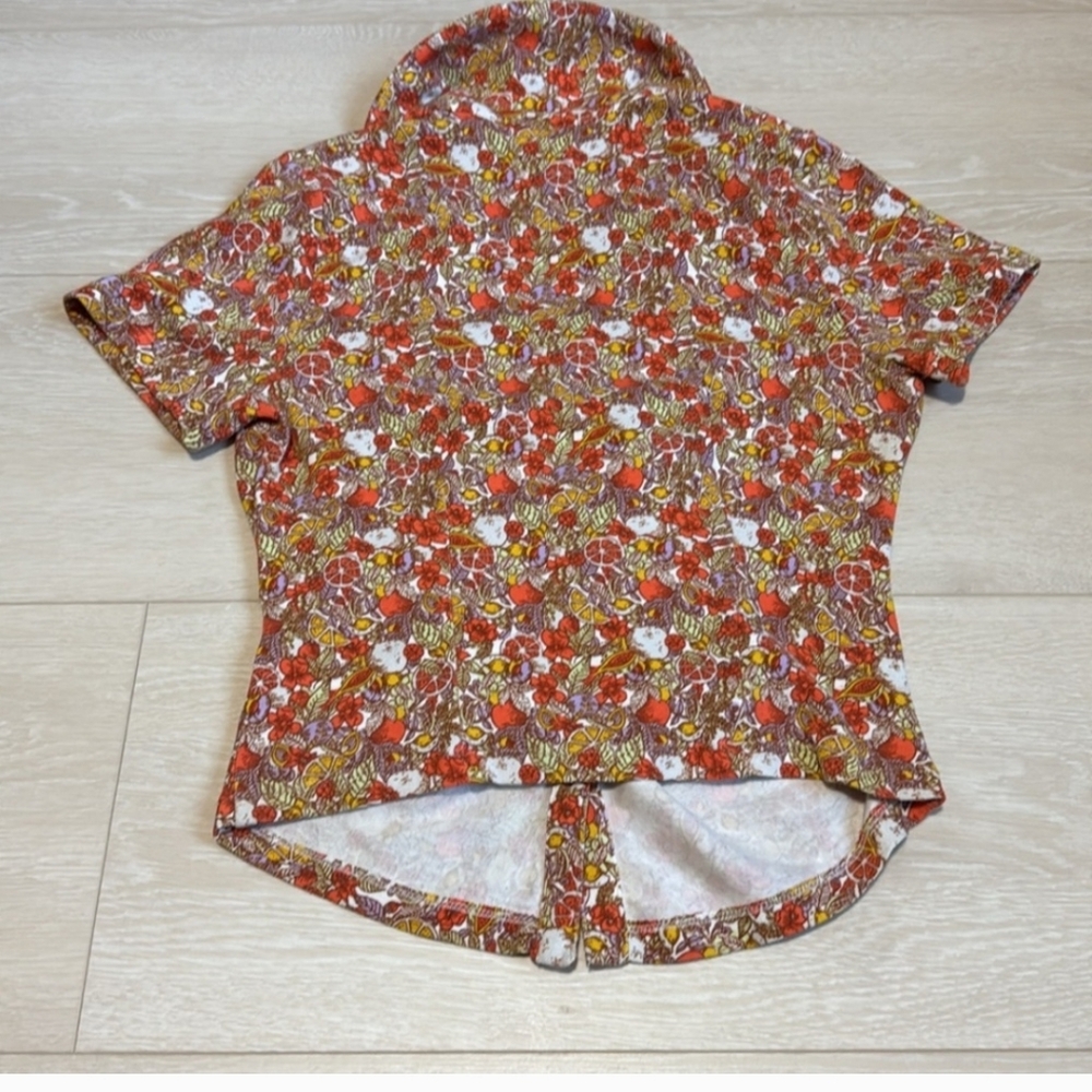 Maeve by Anthropologie Citrus Fruit Printed Button Front Ruched Blouse Size S - Picture 3 of 7
